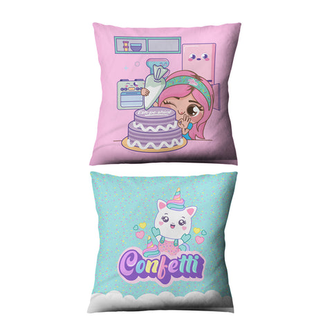 Cojín Mis pastelitos y Confetti cuadrado