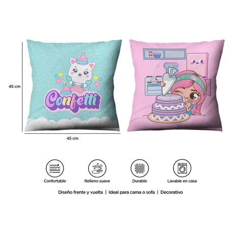 Cojín Mis pastelitos y Confetti cuadrado